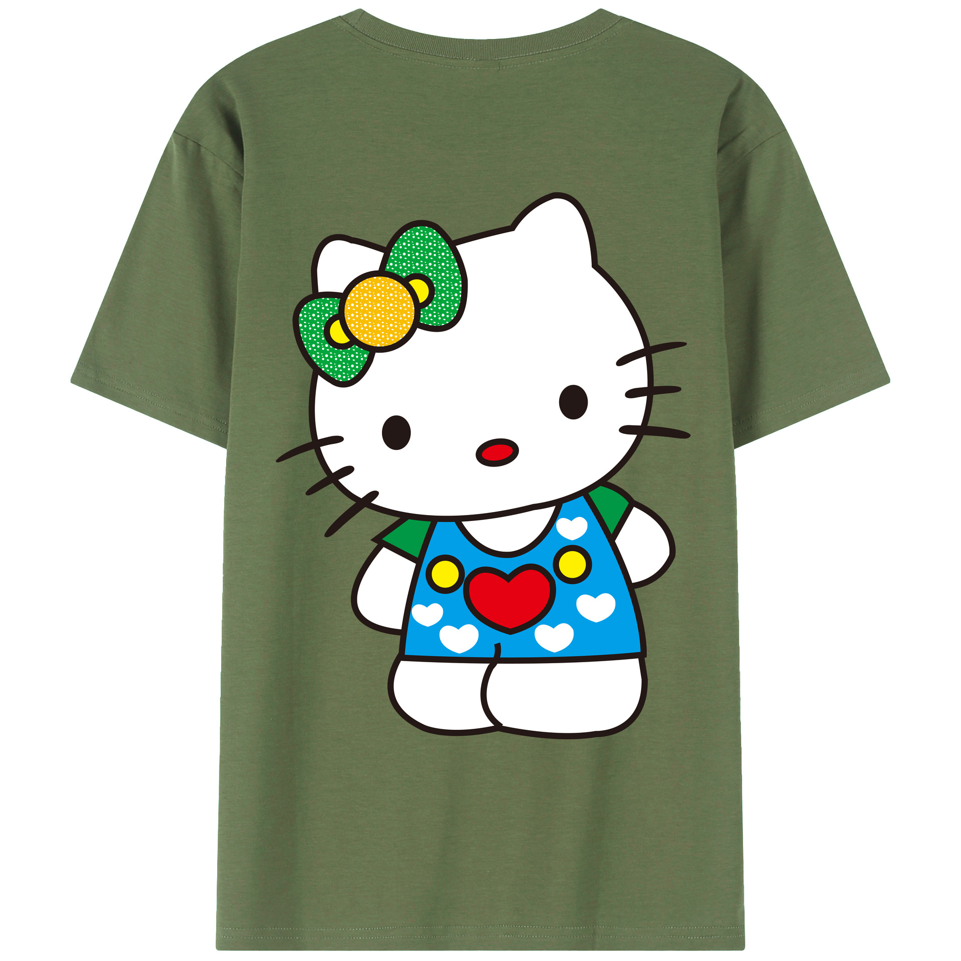 （画像用） Hello Kitty ハローキティ 綿100％ メンズ半袖Tシャツ（バックプリント） 通気性